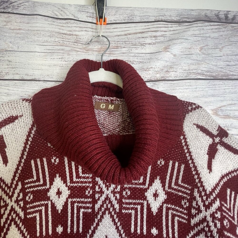 GM Aztec Print Poncho Sweater One Size Cowl Turtleneck Tribal Southwestern Boho - Picture 3 of 12